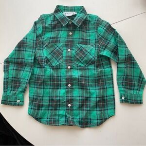 Bonpoint boys green linen plaid button up shirt